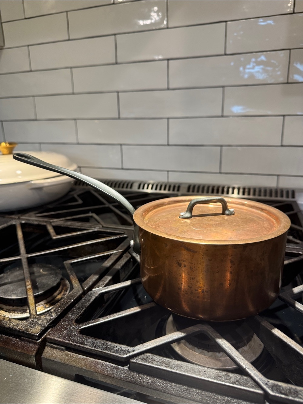 Mauviel 1.8qt Copper Saucepan with Lid and Cast Iron Handle - Copper Finish